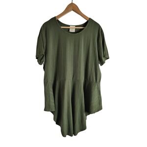 Fashion Of New York Olive Green Ribbed Peplum Top High Low Sleeve 3X Goblincore